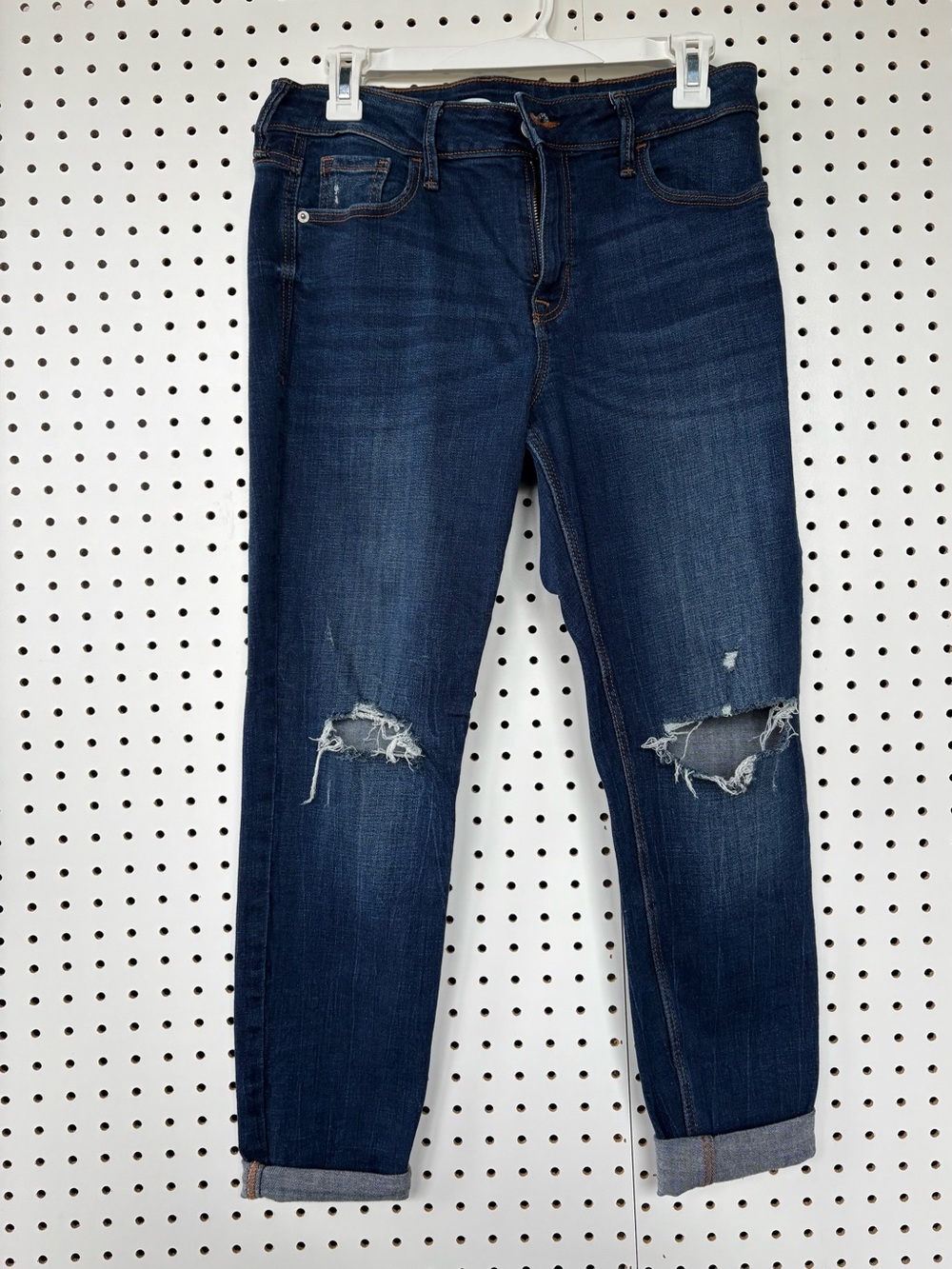 Old Navy Distressed Skinny Jeans – Medium Wash Cuffed Denim (Size 10 Short)